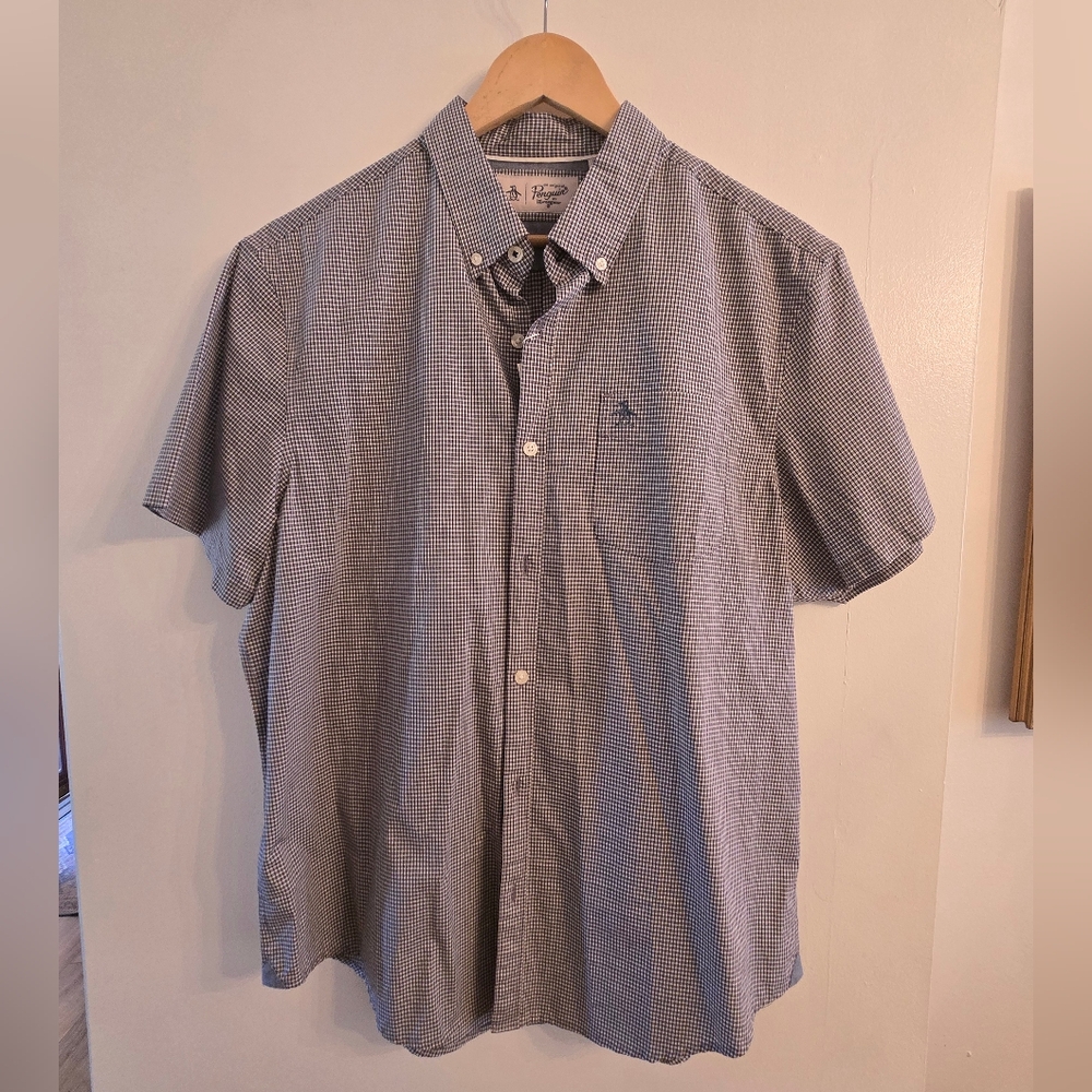 Original Penguin Black and White Checkered Short Sleeve Shirt XL NWT
